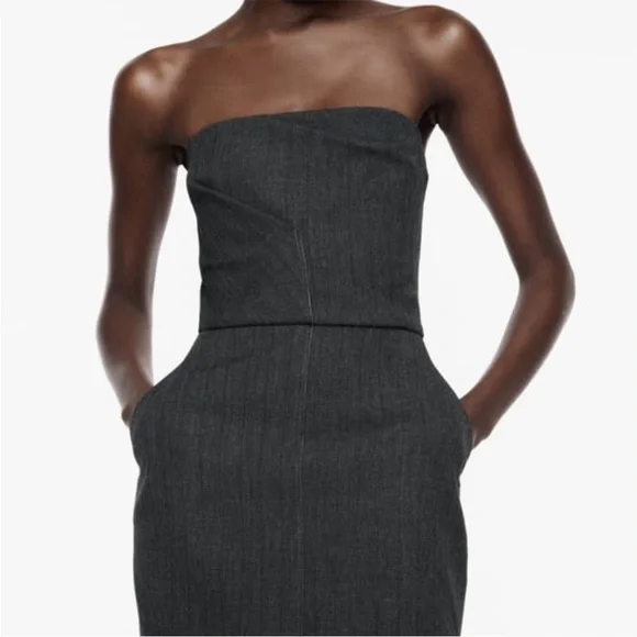 NWT GRAY ZW COLLECTION STRAPLESS MIDI DRESS - Picture 5 of 5